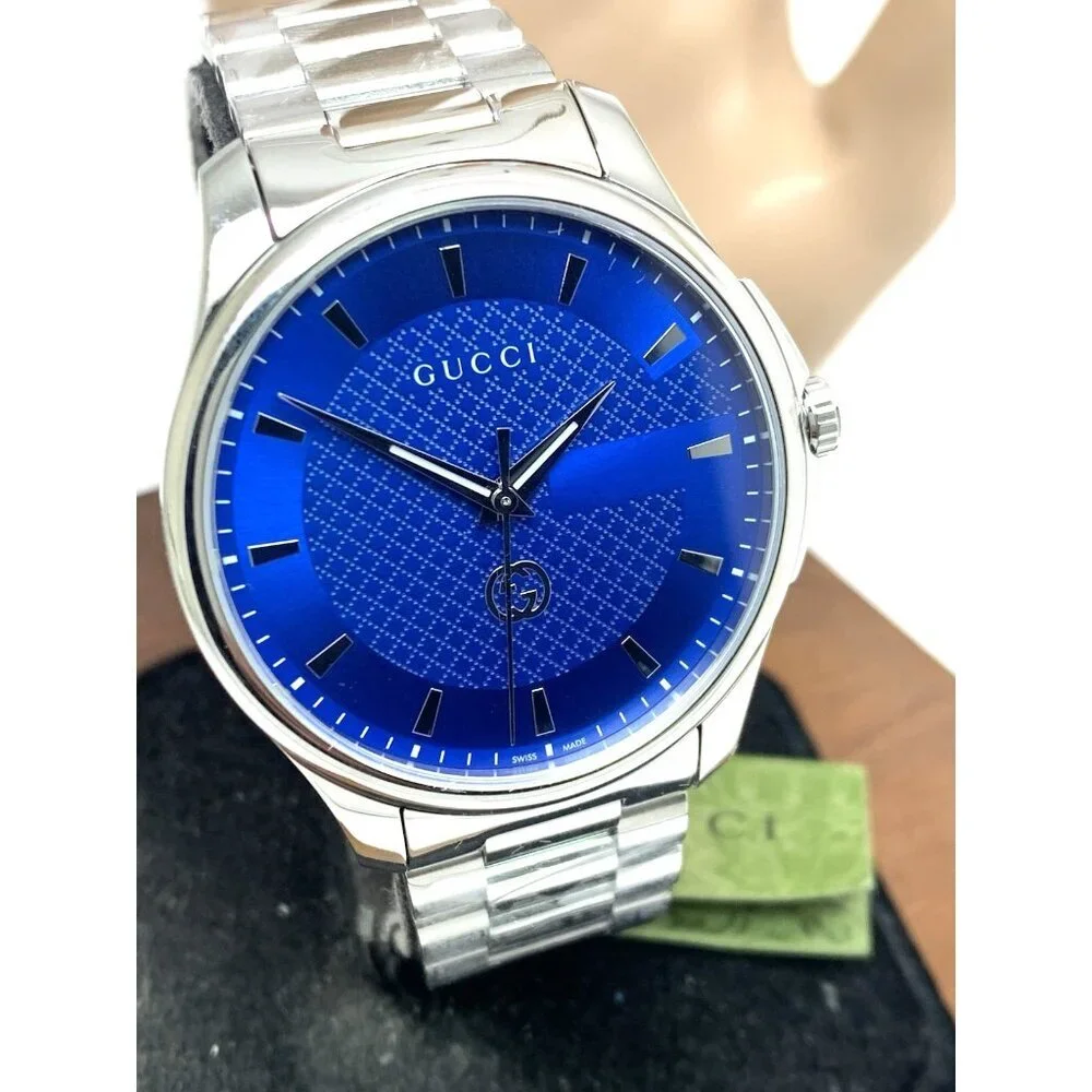 Gucci Men's Watch YA126371 G-Timeless Swiss Quartz Blue Dial Silver Steel 40mm